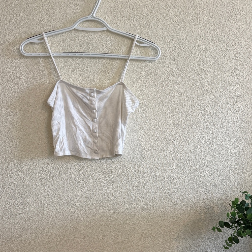 Forever 21 White Button-Front Crop Top